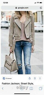 BlankNYC Morning After Suede Moto Jacket Large Taupe Sand Stoner Grey Tan