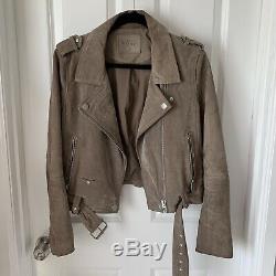 BlankNYC Morning After Suede Moto Jacket Large Taupe Sand Stoner Grey Tan