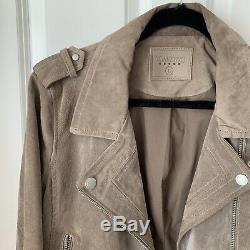 BlankNYC Morning After Suede Moto Jacket Large Taupe Sand Stoner Grey Tan