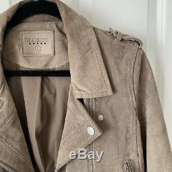 BlankNYC Morning After Suede Moto Jacket Large Taupe Sand Stoner Grey Tan