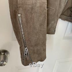 BlankNYC Morning After Suede Moto Jacket Large Taupe Sand Stoner Grey Tan