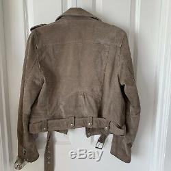 BlankNYC Morning After Suede Moto Jacket Large Taupe Sand Stoner Grey Tan