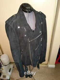 Blk Dnm Gray Suede Leather Motorcycle Jacket Size L Excellent Used Condition