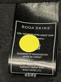 Boda Skins Men's Black Leather Jacket Size L. Gun Metal Hardware. With Backpack