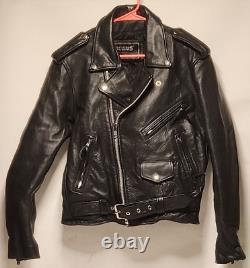 Bonus Black Leather Jacketquilted Lined Men's Size 38 Bikermotorcycle