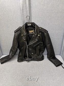 Bonus Genuine Leather Biker Motorcycle Jacket Mens Size 46 Black Quilt Lined