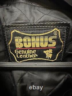 Bonus Genuine Leather Biker Motorcycle Jacket Mens Size 46 Black Quilt Lined