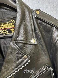 Bonus Genuine Leather Biker Motorcycle Jacket Mens Size 46 Black Quilt Lined