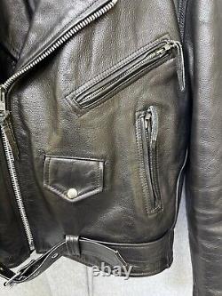 Bonus Genuine Leather Biker Motorcycle Jacket Mens Size 46 Black Quilt Lined