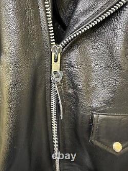 Bonus Genuine Leather Biker Motorcycle Jacket Mens Size 46 Black Quilt Lined