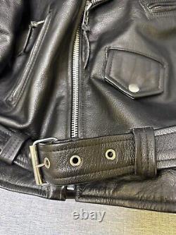 Bonus Genuine Leather Biker Motorcycle Jacket Mens Size 46 Black Quilt Lined