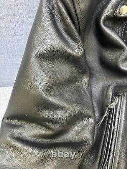 Bonus Genuine Leather Biker Motorcycle Jacket Mens Size 46 Black Quilt Lined