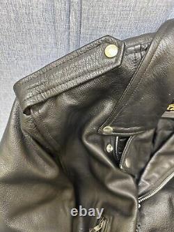 Bonus Genuine Leather Biker Motorcycle Jacket Mens Size 46 Black Quilt Lined