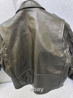 Bonus Genuine Leather Biker Motorcycle Jacket Mens Size 46 Black Quilt Lined