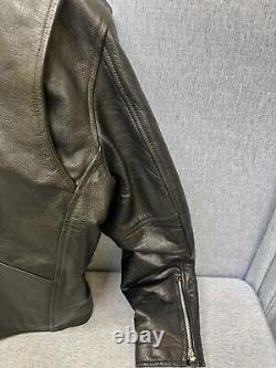 Bonus Genuine Leather Biker Motorcycle Jacket Mens Size 46 Black Quilt Lined