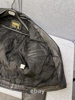 Bonus Genuine Leather Biker Motorcycle Jacket Mens Size 46 Black Quilt Lined