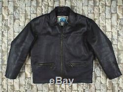 British Vintage Half Belt Leather Jacket L / XL Heavy Black Highwayman