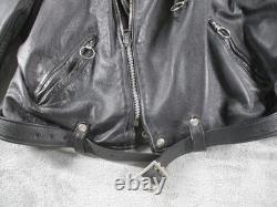 Brooks Jacket Mens 50 Black Leather Motorcycle Belted Removable Liner Made USA