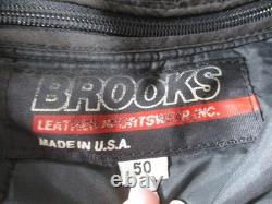 Brooks Jacket Mens 50 Black Leather Motorcycle Belted Removable Liner Made USA