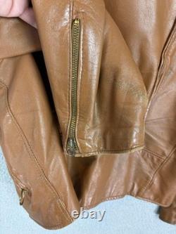 Brooks Leather Sportswear Jacket Mens 44 Brown Motorcycle Full Zip Made USA Mens