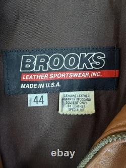 Brooks Leather Sportswear Jacket Mens 44 Brown Motorcycle Full Zip Made USA Mens