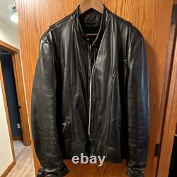 Brooks Leather Sportswear Men's Black Leather Motorcycle Fur Lined Zip44/46