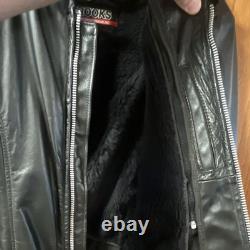 Brooks Leather Sportswear Men's Black Leather Motorcycle Fur Lined Zip44/46