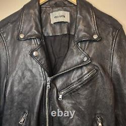 Buck Mason Motorcycle Jacket Black Leather Mens Size Large Moto Zip Pockets