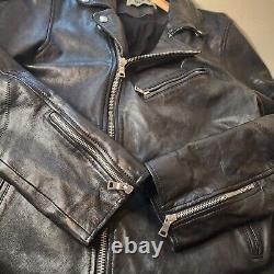 Buck Mason Motorcycle Jacket Black Leather Mens Size Large Moto Zip Pockets