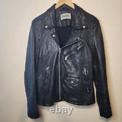 Buck Mason Motorcycle Jacket Black Leather Mens Size Large Moto Zip Pockets