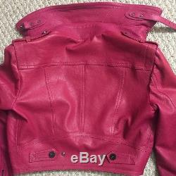 Burberry $2595 Womens Leather Cropped Biker Jacket Coat USA 2 Eu 36