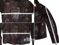 Burberry Brit Brown Leather Biker Aviator Jacket with Shearling Fur Collar Size XL