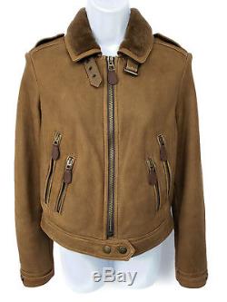 Burberry Brit Lambskin Real Shearing Jacket Strap Collar women's Size 8 Mint