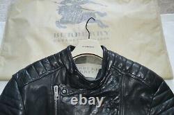 Burberry Brit Quilted Black Lamb Leather Biker Zip Cuff Jacket Coat Mens Large L