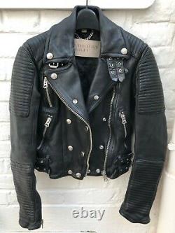 Burberry Brit Quilted Black Moto Biker Leather Jacket Size IT 36 US 2 XS XXS