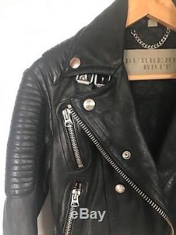 Burberry Brit Washed Leather Biker Moto Jacket size US 4 UK 8