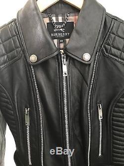Burberry Leather Moto Biker Jacket Sz 40