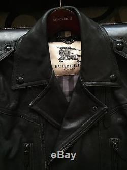 Burberry London Leather Jacket Biker Men's Black 50 Medium