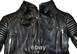 Burberry Prorsum Black Ribbed Leather Biker Runway Long Jacket Coat Runway IT 40