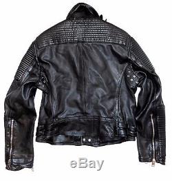 Burberry Prorsum Black Ribbed Leather Buckled Biker Motorcycle Jacket IT56 US46