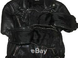Burberry Prorsum Black Ribbed Leather Buckled Moto Biker Runway Jacket IT 46