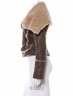 Burberry Prorsum Brown Leather Fur Shearling Aviator Coat Jacket Size 40 Small