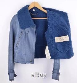 Burberry Shearling Teal Blue Oversize Collar Jacket Size XS $2495