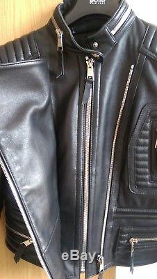 Burberry black leather biker style jacket size 10