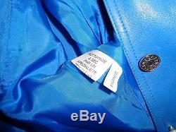 CELINE Vintage Blue Soft Lambskin Leather Lined Jacket Made In France Size 38