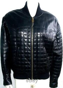 CHANEL Vintage 90s BLACK Lambskin Leather QUILTED MOTORCYCLE JACKET FR44-46