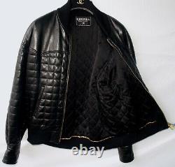 CHANEL Vintage 90s BLACK Lambskin Leather QUILTED MOTORCYCLE JACKET FR44-46