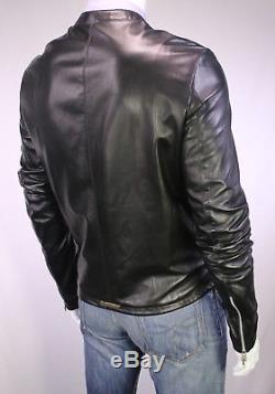 CHROME HEARTS Recent Authentic Black Zip Front Biker Leather Jacket Large