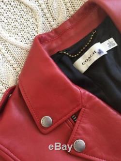 COACH 1941 Womens ICON Red-Cardinal Genuine Leather Moto Motorcycle Jacket $1250