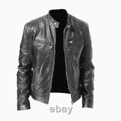 Cafe Racer Men's Motorcycle Leather Jacket Genuine Sheepskin Biker Black Jacket